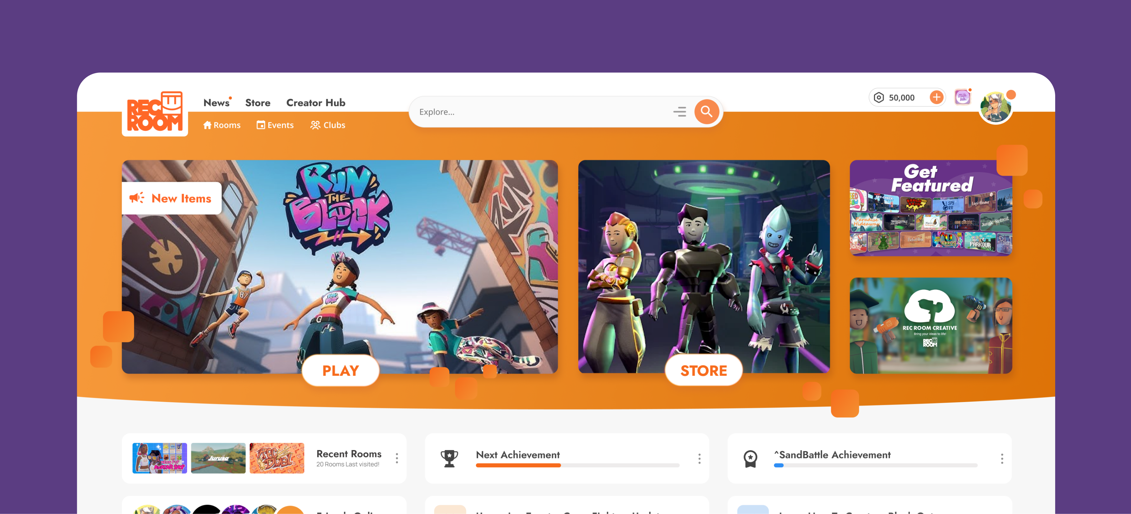 Rec Room Site: Rec.net branding clubs community games rec room rec.net store ui ux