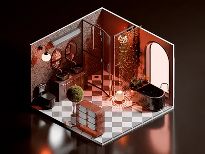 Rustic Industrial Bathroom Oasis 3d 3d abstract work 3d art work 3d bath 3d bathroom 3d design 3d interior 3d shower 3d visual bathroom bathroom interior floral elements graphic design luxurious luxury interior modern modern design plants