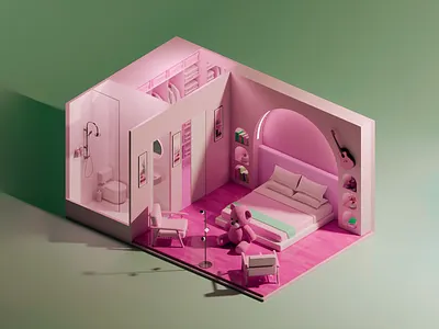 Pink Sanctuary with En Suite 3d 3d abstract 3d art 3d art work 3d bathroom 3d bed 3d bedroom 3d model 3d shower 3d visual 3d wardrobe bedroom interior girly room interior interior design modern design pink coloring pink room rooms interior teddy bear wardrobe design