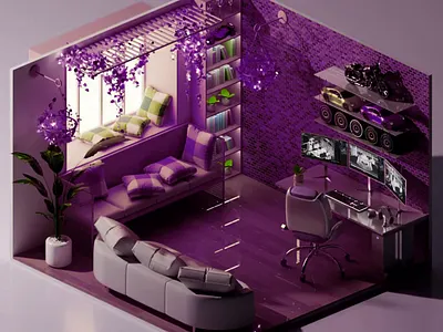 Amethyst Gaming and Relaxation Zone 3d 3d abstract art 3d animation 3d art 3d art work 3d design 3d gaming zone 3d interior 3d model 3d render 3d resting zone chilling zone computers gamers room gaming zone interior design modern purple purple coloring sofa