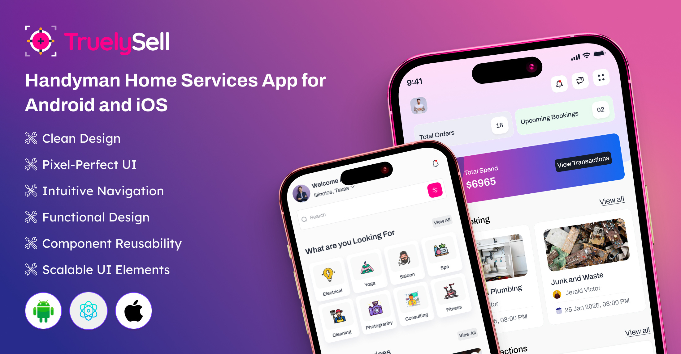 TruelySell – On-Demand Service Marketplace App (React Native) appdesign apptemplate appui appuiux bookingapp crossplatformapp handymanapp homeserviceapp marketplaceapp mobileappdevelopment mobileui reactnative serviceapp ui