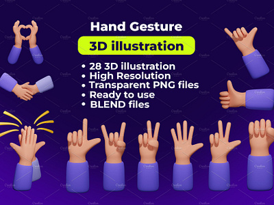 Hand gesture 3d illustration