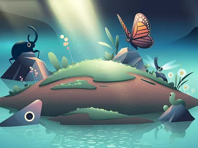 Meditation Group 🪷 butterfly development flower group session illustration insect lake landscape meditation nature selfcare