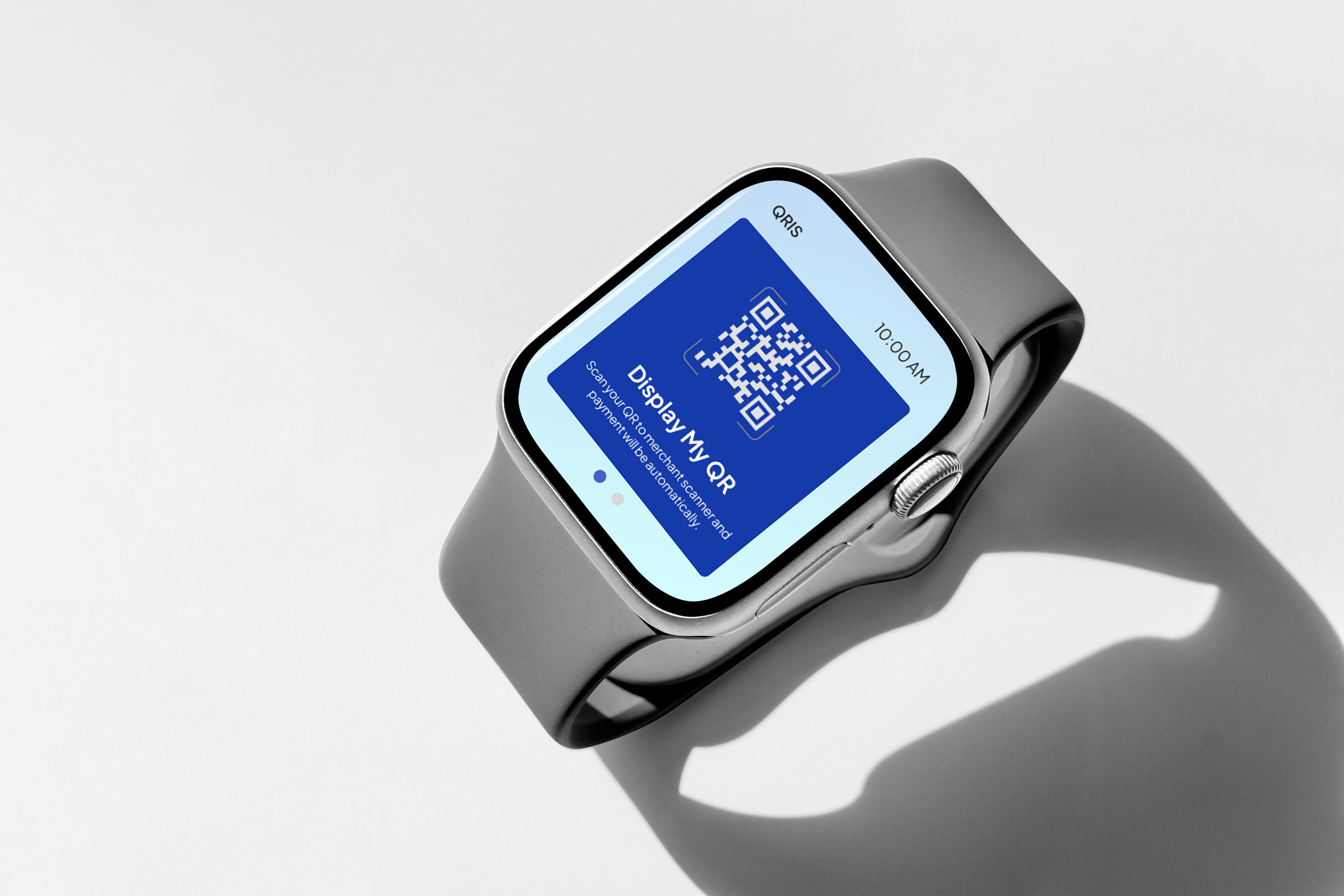 QRIS on watch app bank finance payment product qris smartwatch ui ux watchapp