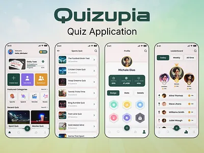 🚀 Quizupia – The Next-Gen Quiz Experience app design daily quiz ed tech game design graphic design interactive app leaderboard learn learning app light mode mobile app design multiplayer quizapp quizui score trending trivia game ui ux