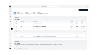 Open UI Interface - Domain Settings app customer dns domain interface light minimal settings support ui ux white