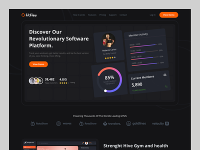 Gym management SaaS Landing Page admin dashboard financial fintech gym admin panel gym landing page gym management gym saas gym software minimalistic landing page saas saas design saas landing apge saas website user experience user interface ux
