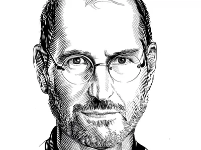Steve Jobs Engraving Portrait black and white engraving graphics lineart linocut scratchboard