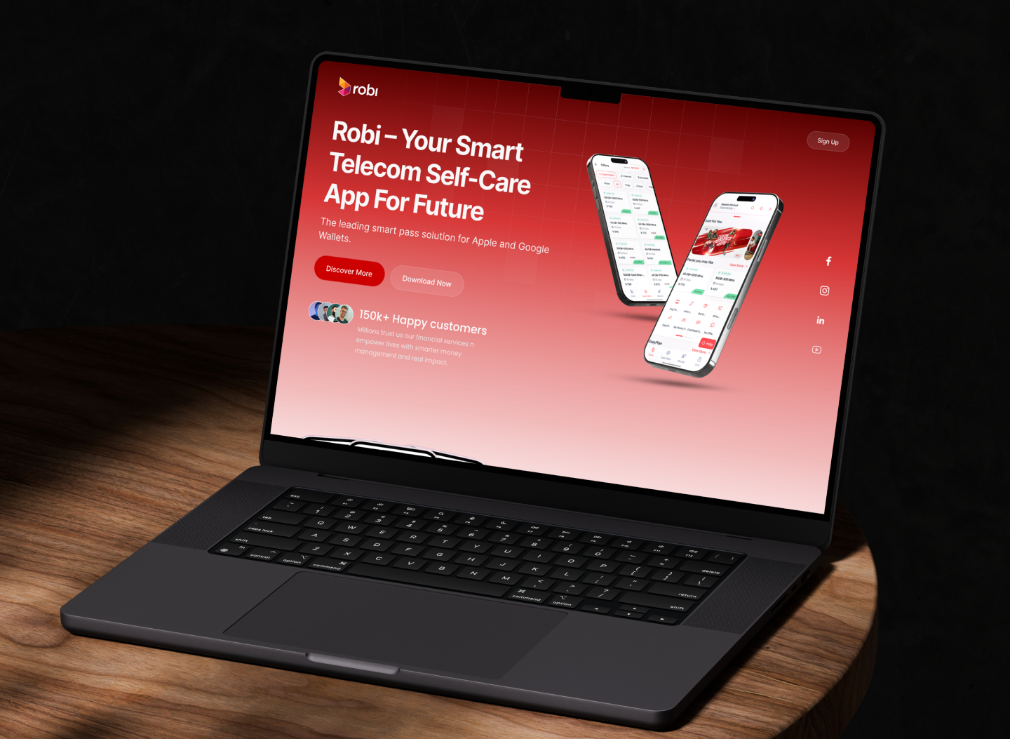 Robi – The Smarter Way to Manage Your Mobile Life animation branding design figma fintech graphic design illustration landing page landing page design logo mobile app red website section telcom app ui uiux vector web design website website landing page