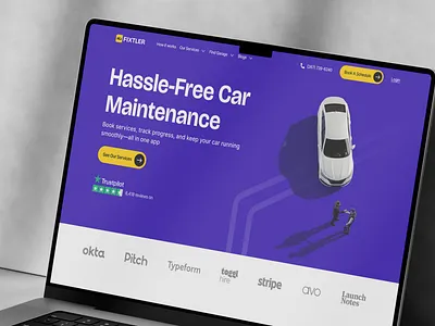 Fixtler - A Car Servicing Company Landing Page app design branding car service dashboard dashboard design design figma graphic design illustration landing page logo mobile app saas section service ui uiux vector web design website