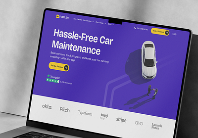 Fixtler - A Car Servicing Company Landing Page app design branding car service dashboard dashboard design design figma graphic design illustration landing page logo mobile app saas section service ui uiux vector web design website
