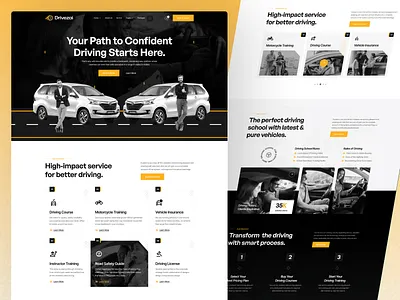 Drivezai - Driving School & Learning Website creative web design driving academy webflow template driving instructor website driving lessons website driving school uiux design driving school webdesign landing page minimal design modern driving school ui responsive design template design ui kit uiux design uiux for driving school web development webflow driving template webflow learning template webflow template website concept website design