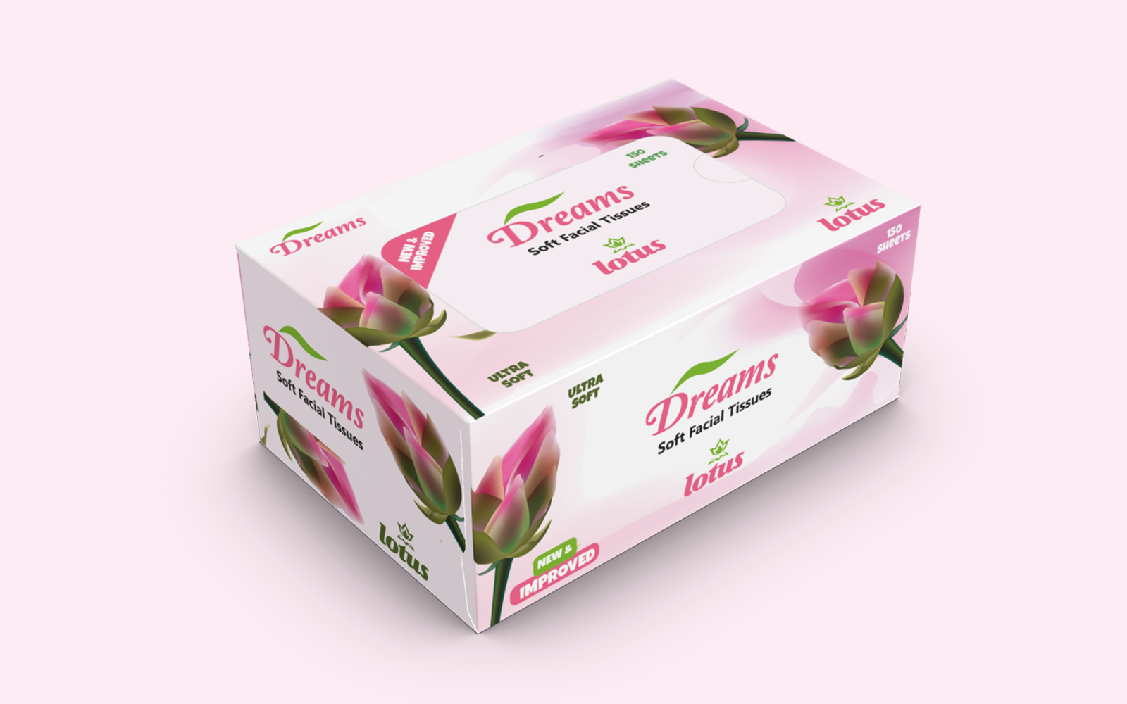 Tissue Box Design design idea dreams facial facial tissue flower graphic design lotus napkin packaging design paper branding print print ready printing soft softpack tissue tissue box tissue box idea tissue box packaging tissue branding