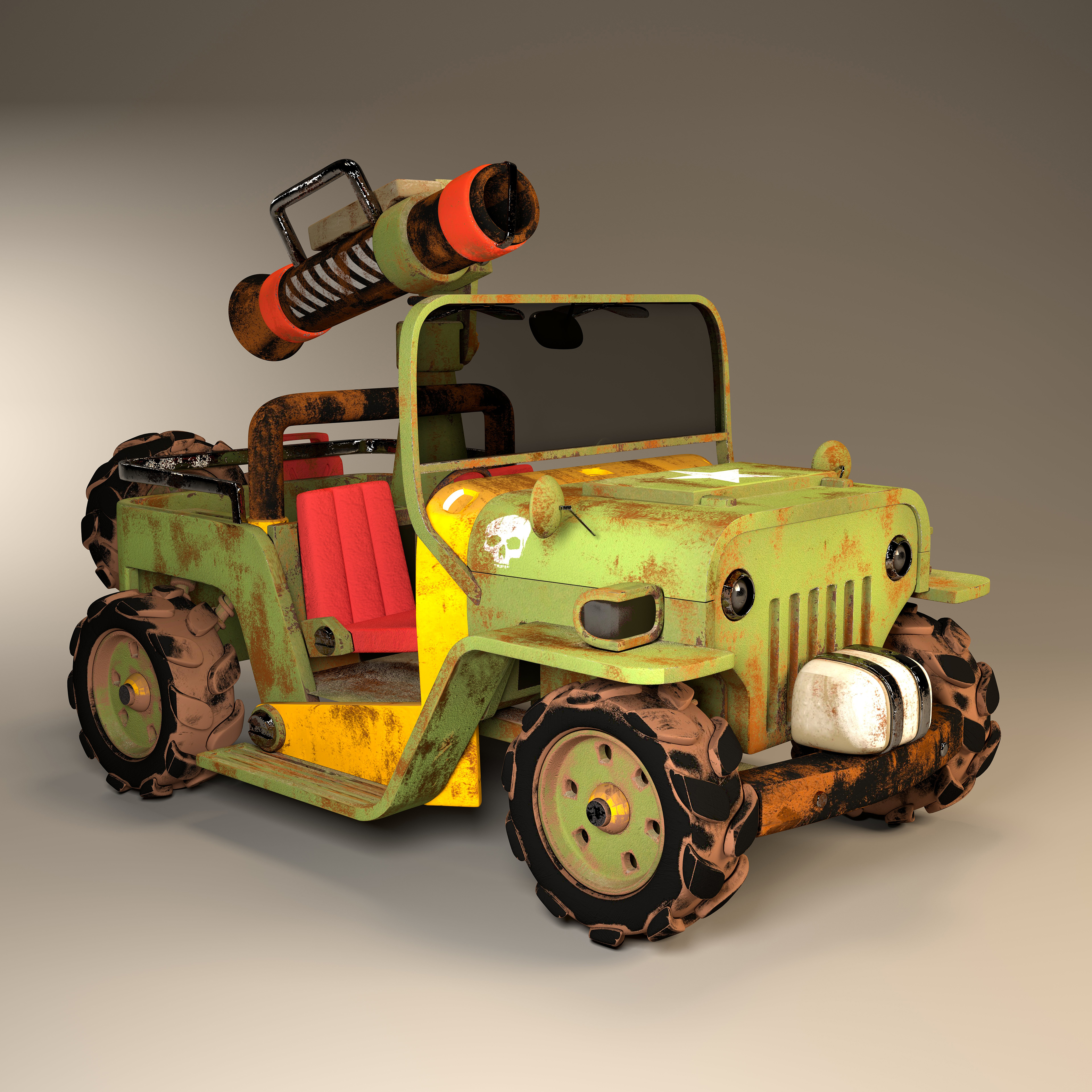 Example of 3D Jeep Modeling & Texturing For  Game