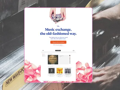Music exchange platform. branding landing page music ui