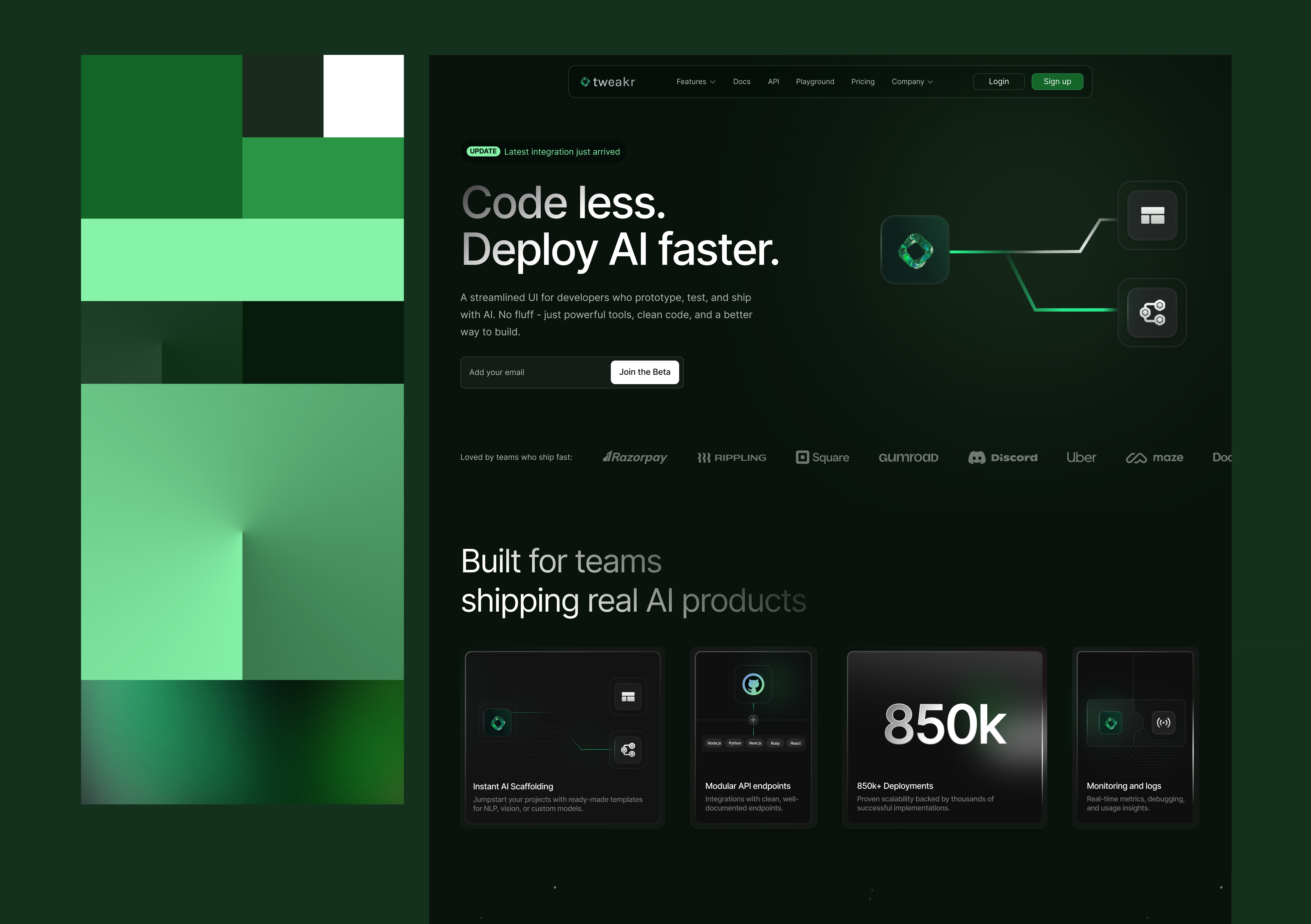 AI Tweakr Code - Website ai artificial intelligence branding code coding green teal webdesign website