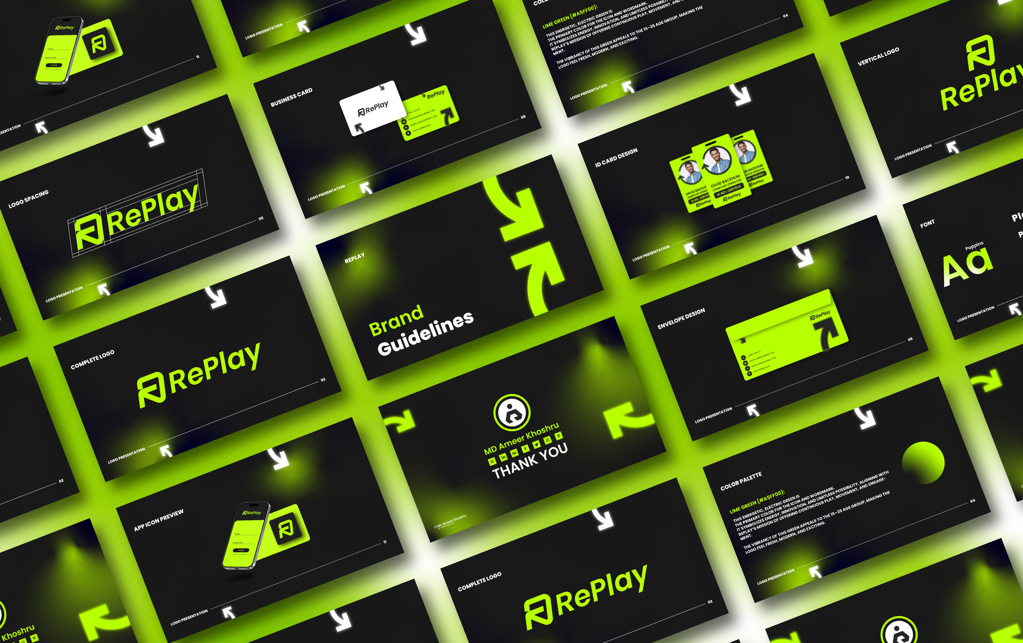 RePlay - Bold and Modern Brand Identity Design adobeillustrator brand identity brandidentity branding brandingdesign brandingproject creativedirection futuristicdesign logodesign minimalistbranding portfoliodesign replaybranding visualidentity