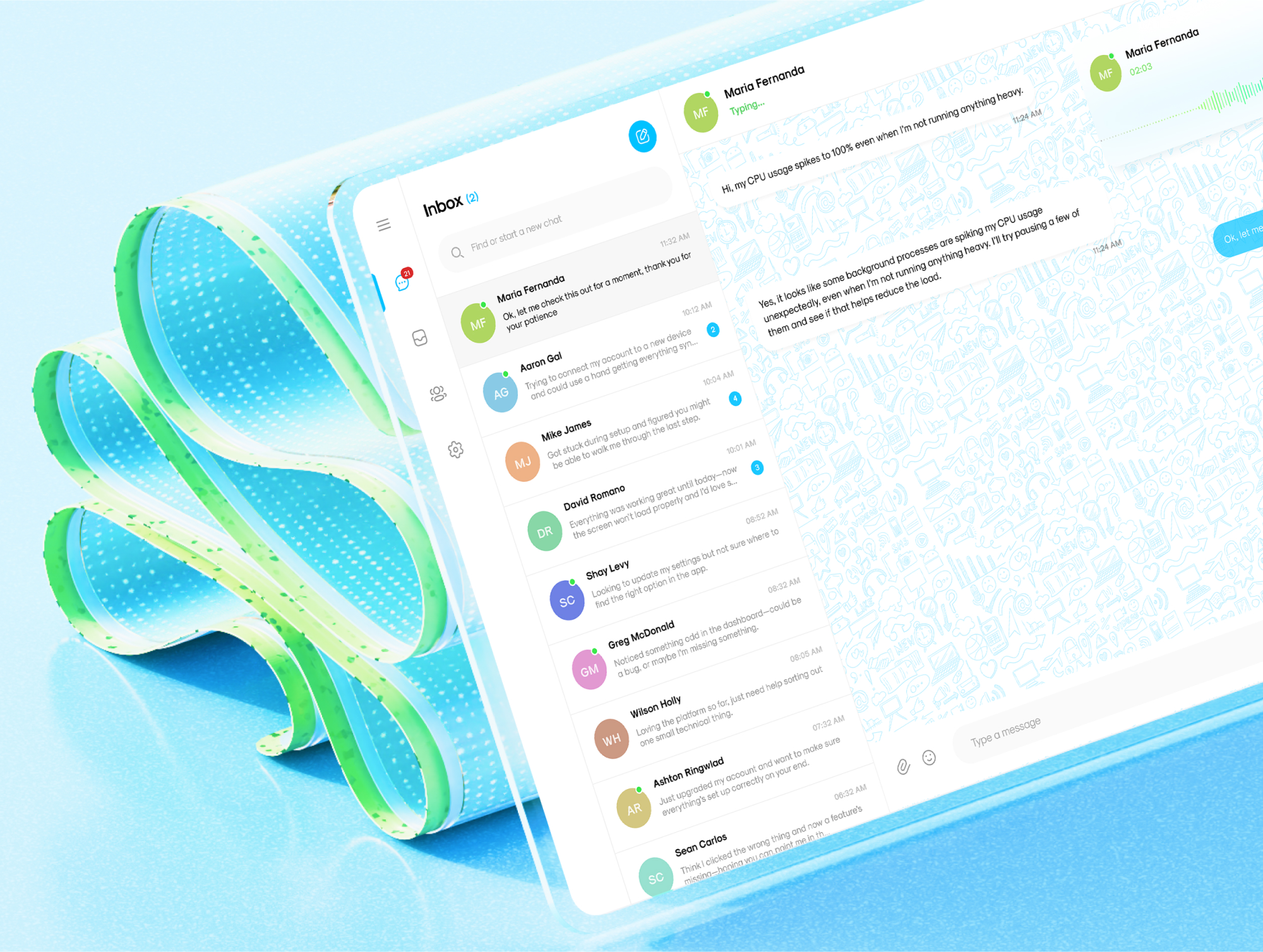B2C Support Platform - UI/UX Design & 3D Scenes - Light Mode agent b2c chat chat app chat platform dashboard microsoft microsoft 3d microsoft scenes microsoft style product design support support app support platform ui web app