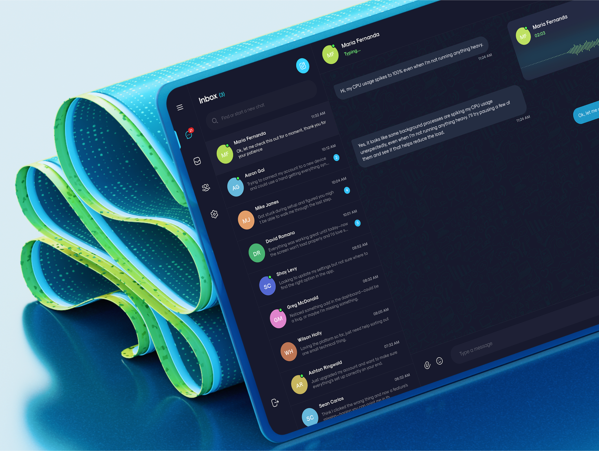 B2C Support Platform - UI/UX Design & 3D Scenes - Dark Mode agent platform agents app agents dashboard agents platform b2c chat chat app chat platform dashboard microsoft microsoft 3d microsoft style product design support support app support platform ui web app webapp