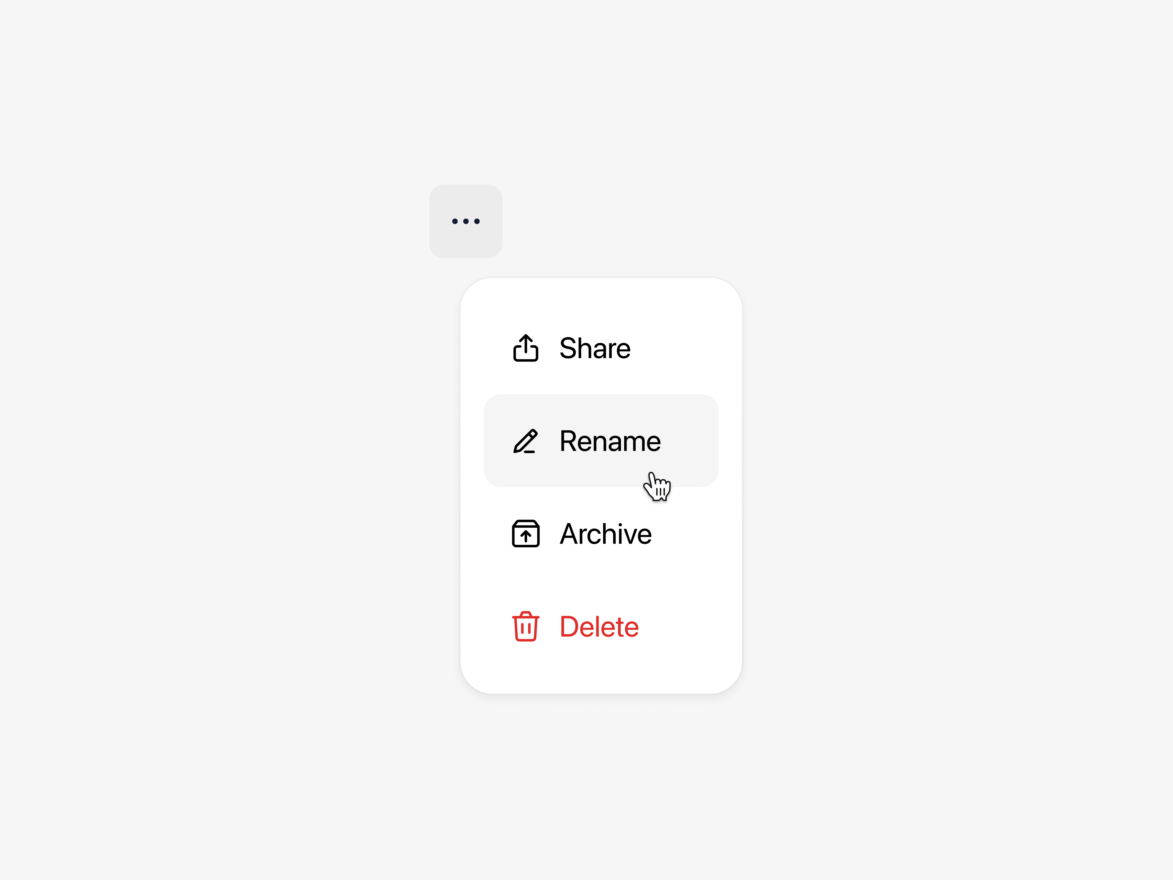Dropdown Menu archive clean clean ui delete drop menu dropdown dropdown menu icon iconography icons menu minimal more navigation rename settings share ui ui design ux