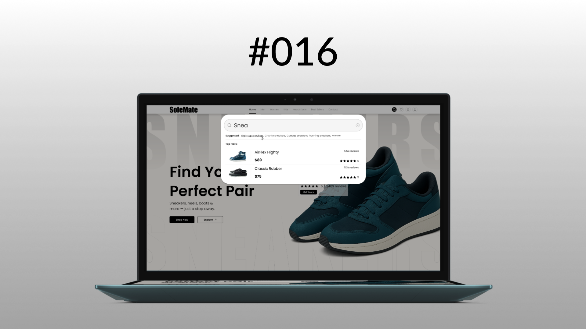 Pop-up Overlay #DailyUI #016 #KinWebb design frontend homepage kinwebb minimalist overlay pop up search shoes sneakers ui web design