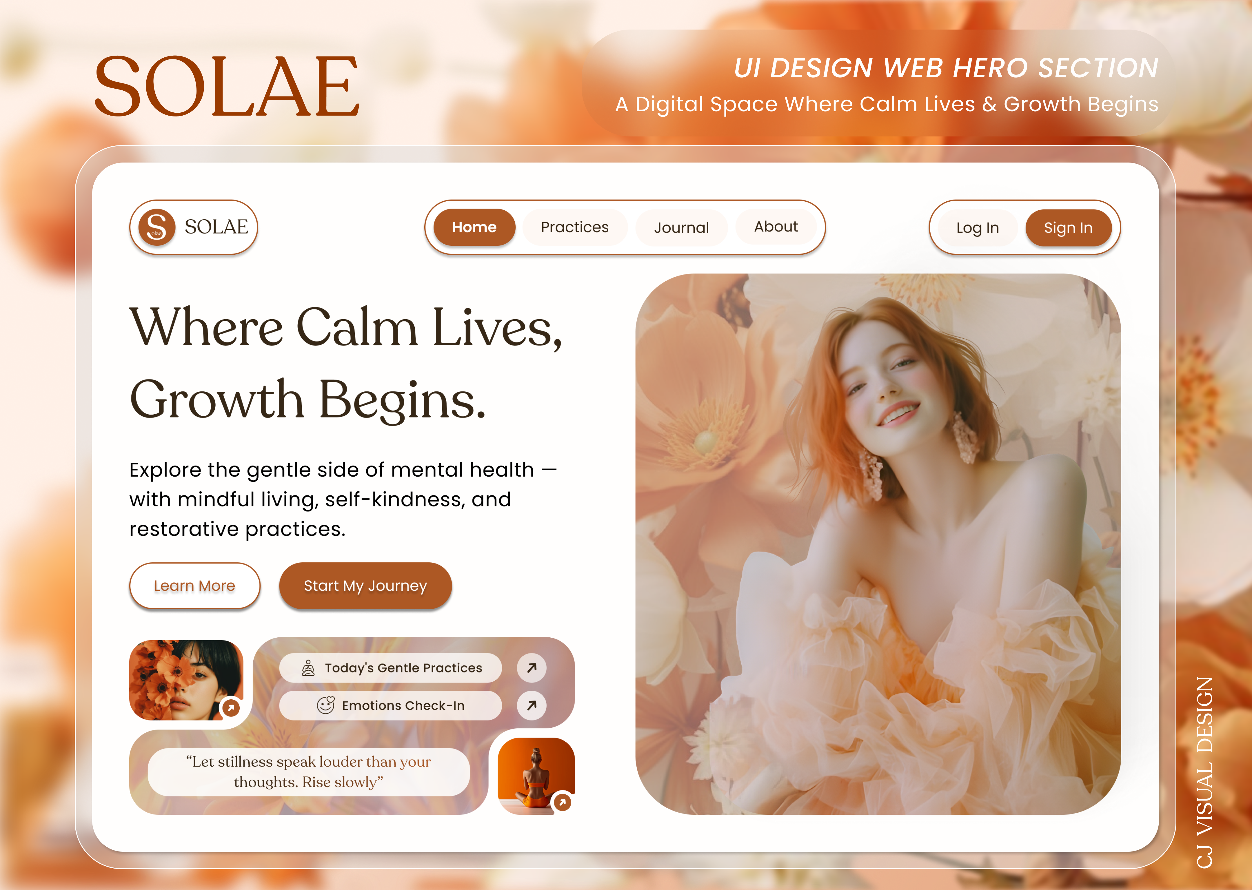 Solae • Mindful UI Concept for Mental Wellbeing calm cleanui hero section landing page mental health minimal orange soft ui uiinspiration uxui webdesign well being