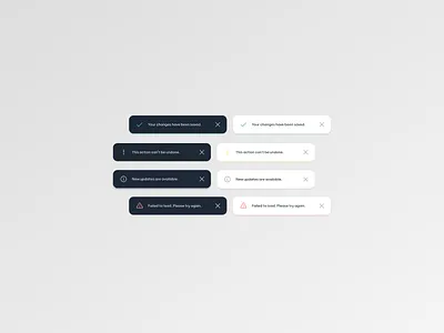 Toast Notifications UI component design darkmode design system lightmode minimal design notification toasts ui uidesign ux uxdesign