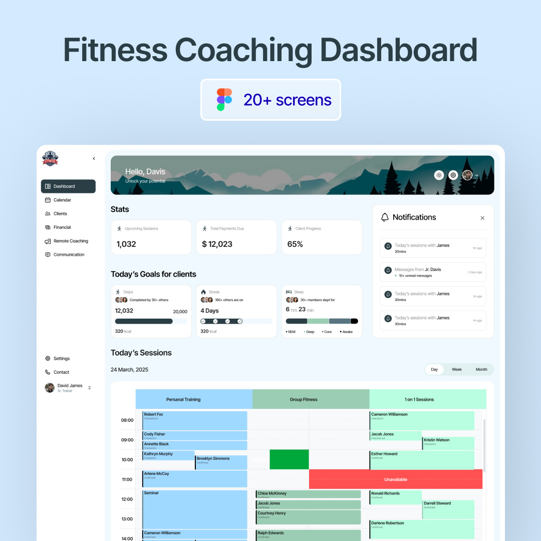 Fitness Dashboard - Admin Panel for Coaches dashbaord dashboard design fitness dashboard design fitnessdashboard uidesign uiux uiuxdesign userinterface web app web application webdesign