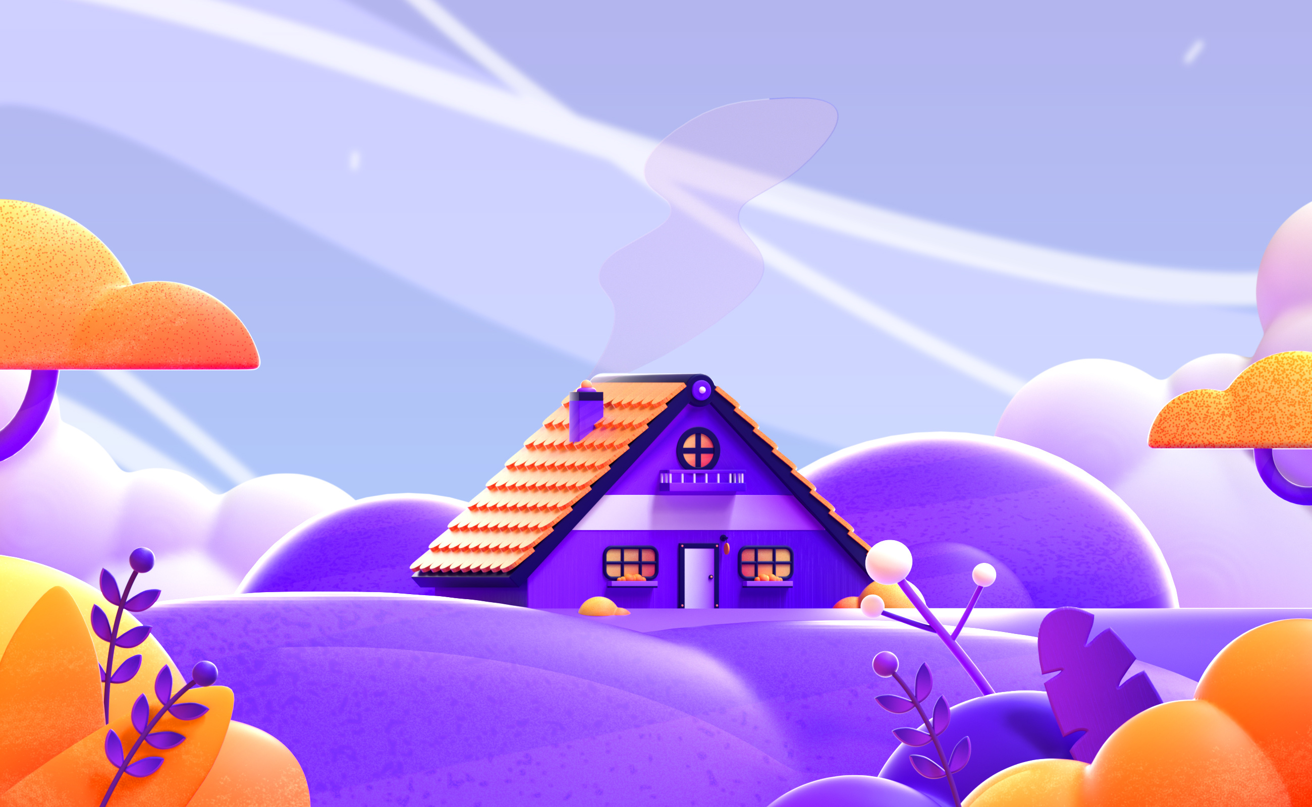 Forest house 3d 3d illustration color colorful cute design illustration wallpaper