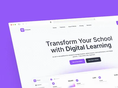 Digital School Landing Page dashboard landing page purple design saas school ui design ux design web design website