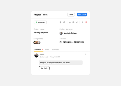 Ticketing in light and dark mode adminui darkmode lightmode ticketing ticketmanagement ui uiswitch