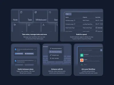 Bento Grid - Dark Mode bento bento dark mode bento grid bento grid ai design component free download grid illustration landing page management task task management web app web design workflow