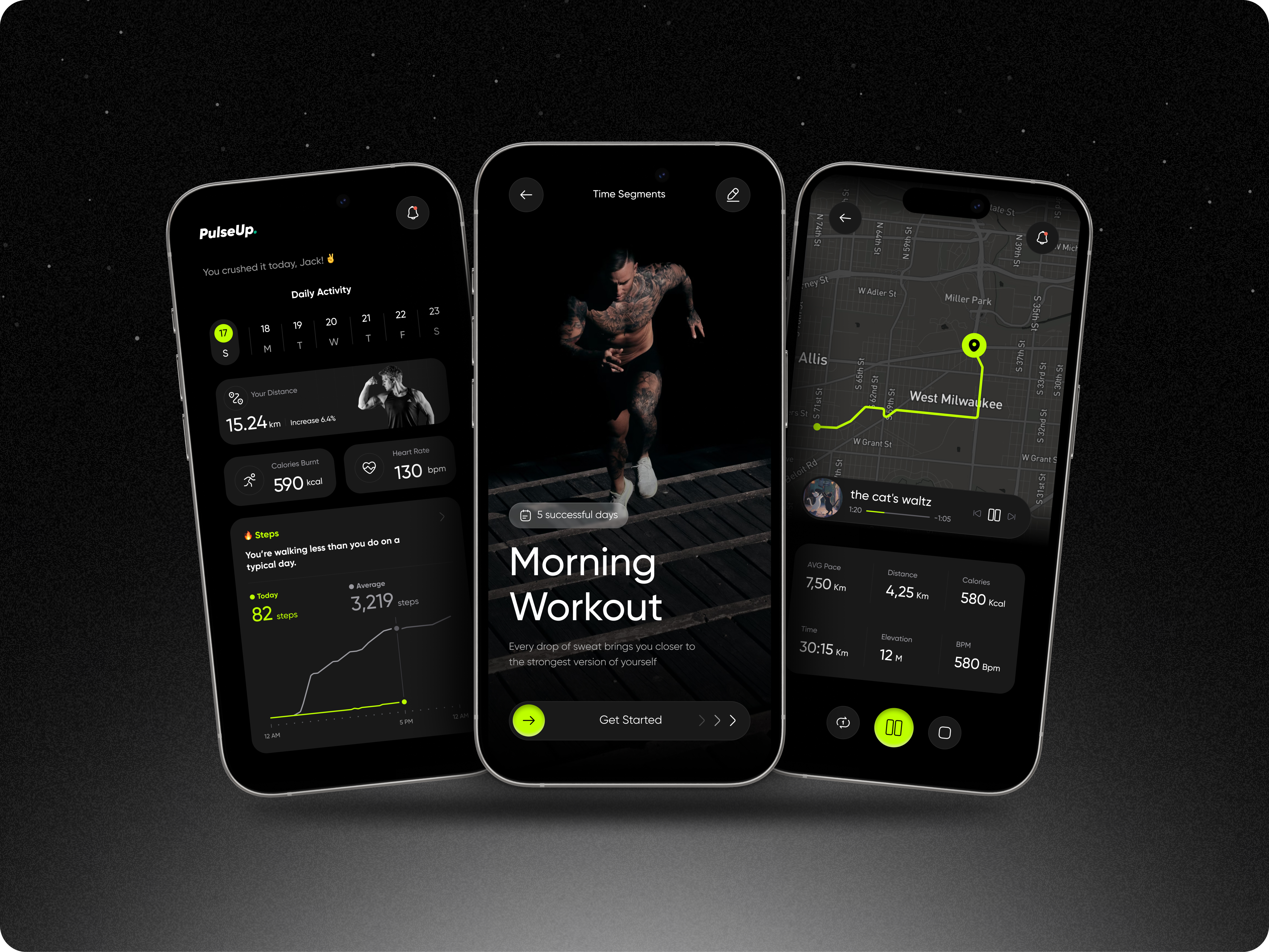 PulsePath – Smart Fitness App UI darkui design fitness mobileapp ui uidesign