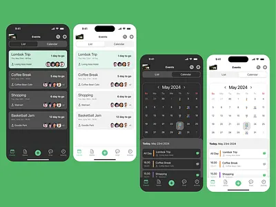 Calendar App & the component calendar calendar app component dark mode dates figma light mode mobile app template ui desogn ui kit variable