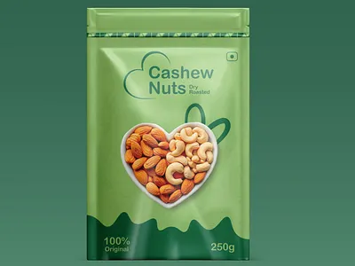 Cashew Nuts Packaging Design – Modern & Healthy Snack Branding cashew nuts creative packaging dry roasted nuts eco friendly packaging food packaging design healthy snacks minimalist design modern packaging nut packaging product label design snack branding