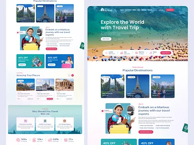 Explore the World – Travel Trip Landing Page Design cleandesign creativedesign dashboarddesign designinspiration dribbbleshots interfacedesign landingpage minimaldesign mobiledesign modernui responsivedesign travelapp travelwebsite uidesign uiux userexperience uxdesign visualdesign webdesign websitedesign