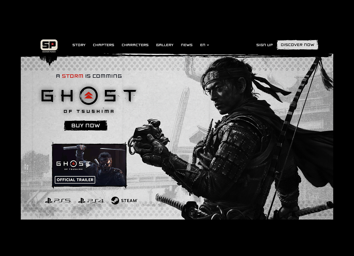 Ghost of Tsushima - Promotional game website design entertainment entertainment website fan art game game website ghost of tsushima landing page movie design movie website playstation promotional website sony sucker punch ui ui design uxui design webdesign