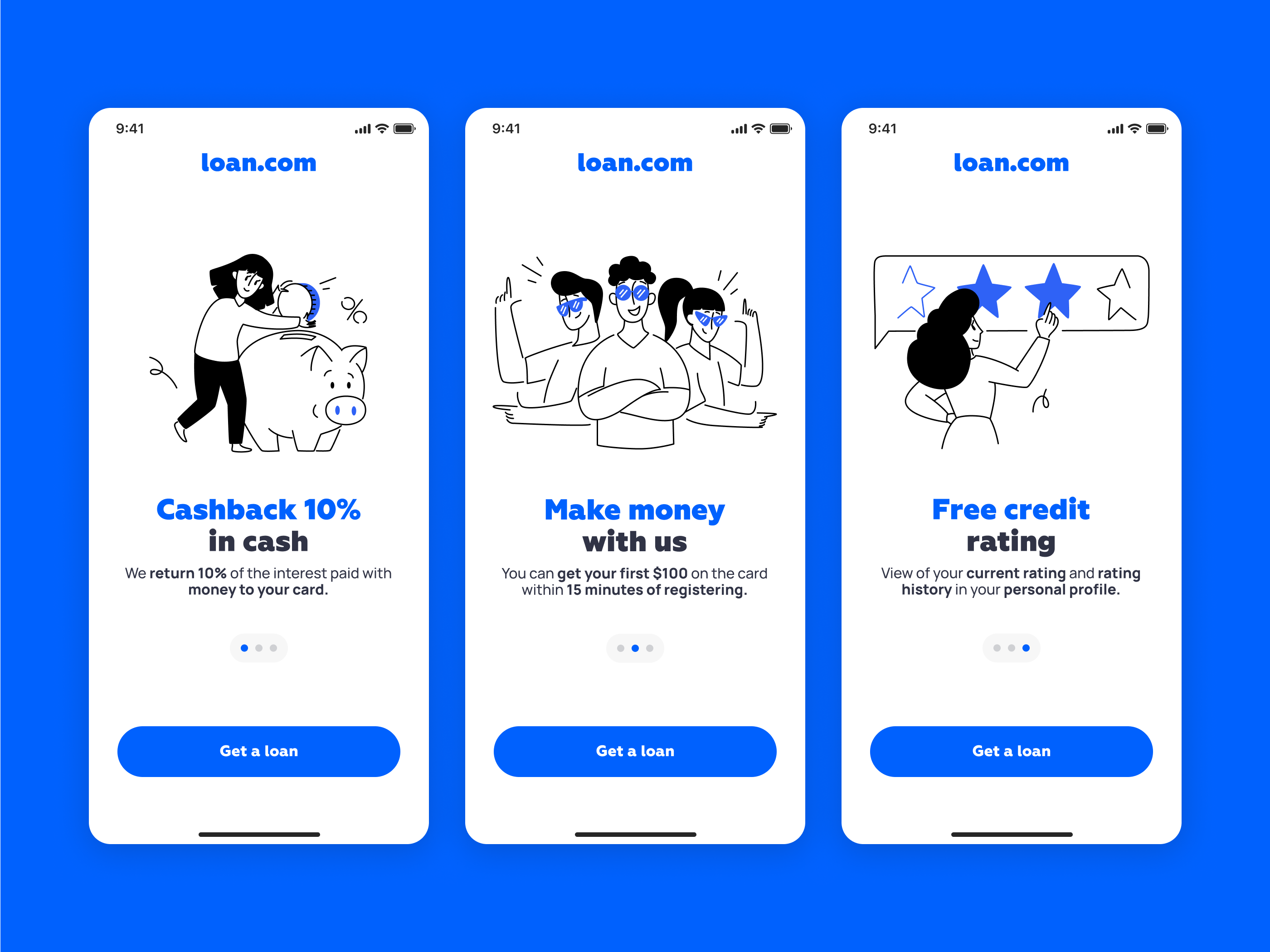 Fintech Mobile App Onboarding, Illustrations | Loan.com aplication design banking ui finance fintech gettin started illustration loan mobile mobile app onboarding onboarding illustration outline product product design steps ui ux uxui vector visual