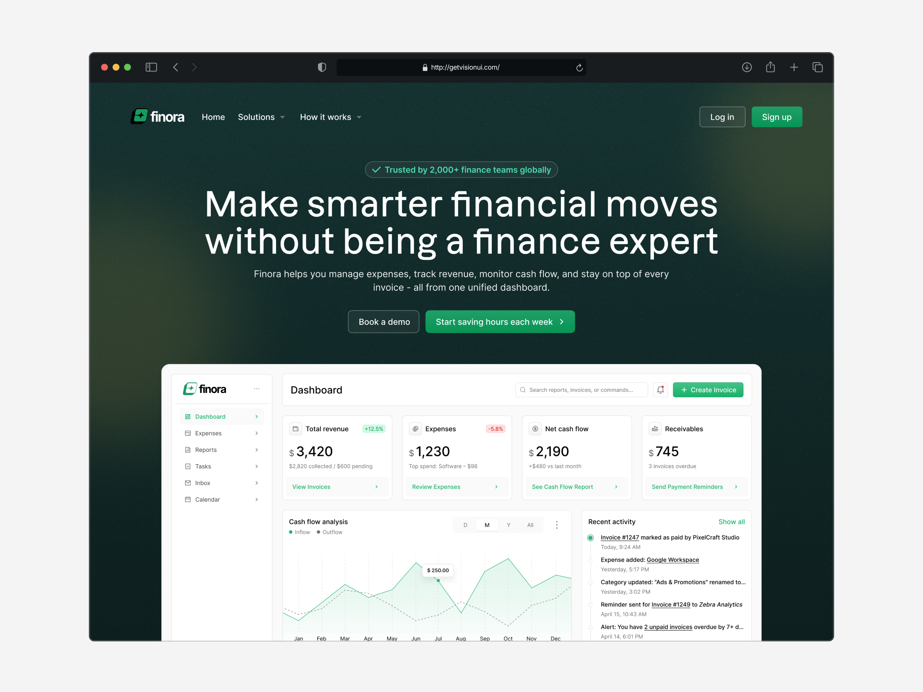 Finora • Expense Management App Landing Page app dark mode dashboard design expense expense management finance finance management landing page light mode modal money saas ui ui design uiux uiux design ux design vision visionui
