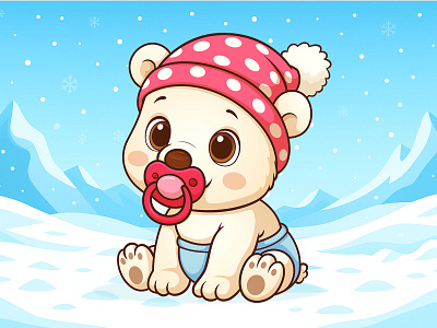 Cute polar bear cartoon character, baby bear vector illustration adobe animated animation art artwork baby background bear beehaya cartoon character custom cute drawing free illustration illustrator polar style vector