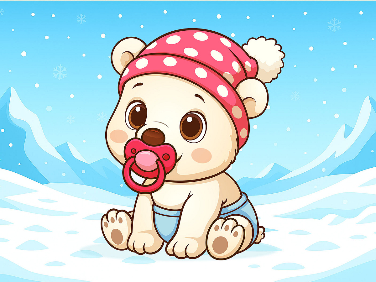 Cute polar bear cartoon character, baby bear vector illustration
