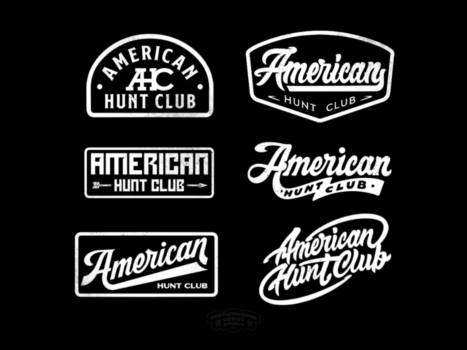 American Hunt Club - Badge Design Bundle american badge badge design badges brand identity branding design bundle design pack handdrawn handlettering hunt club hunting lettering logotype patch patch design typography vintagedesign