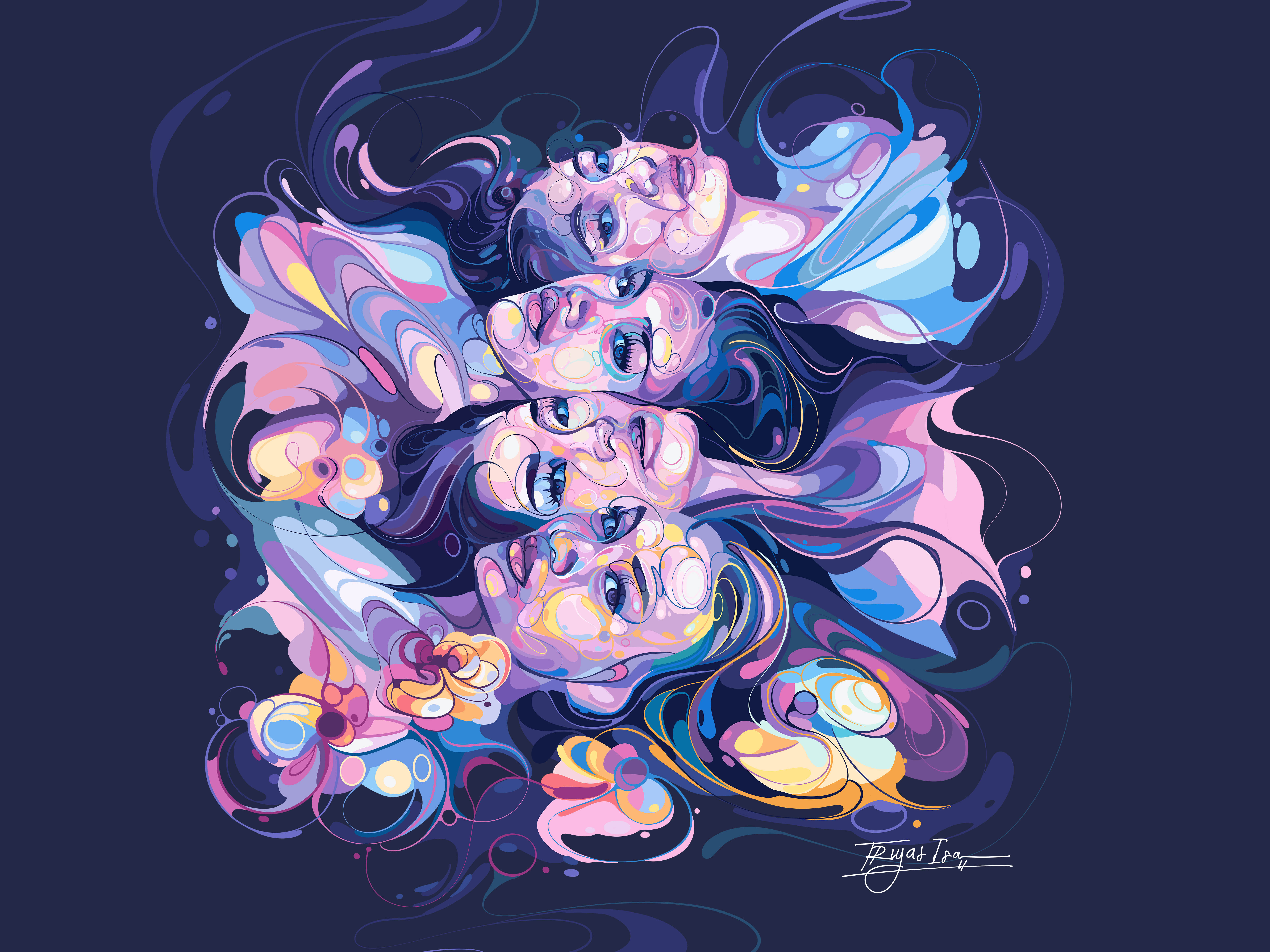 No Na abstract aststyle blue colorful curve dance girl girl band illustration music pink portrait portrait illustration unique women