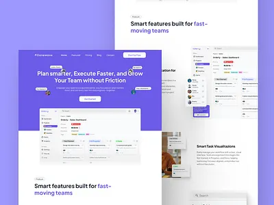 Donewave – SaaS Landing Page for Task Management assignment dashboard figma footer header landing page product purple saas saas landing page task task management team collaboration testimonials ui design ux design website why choose us