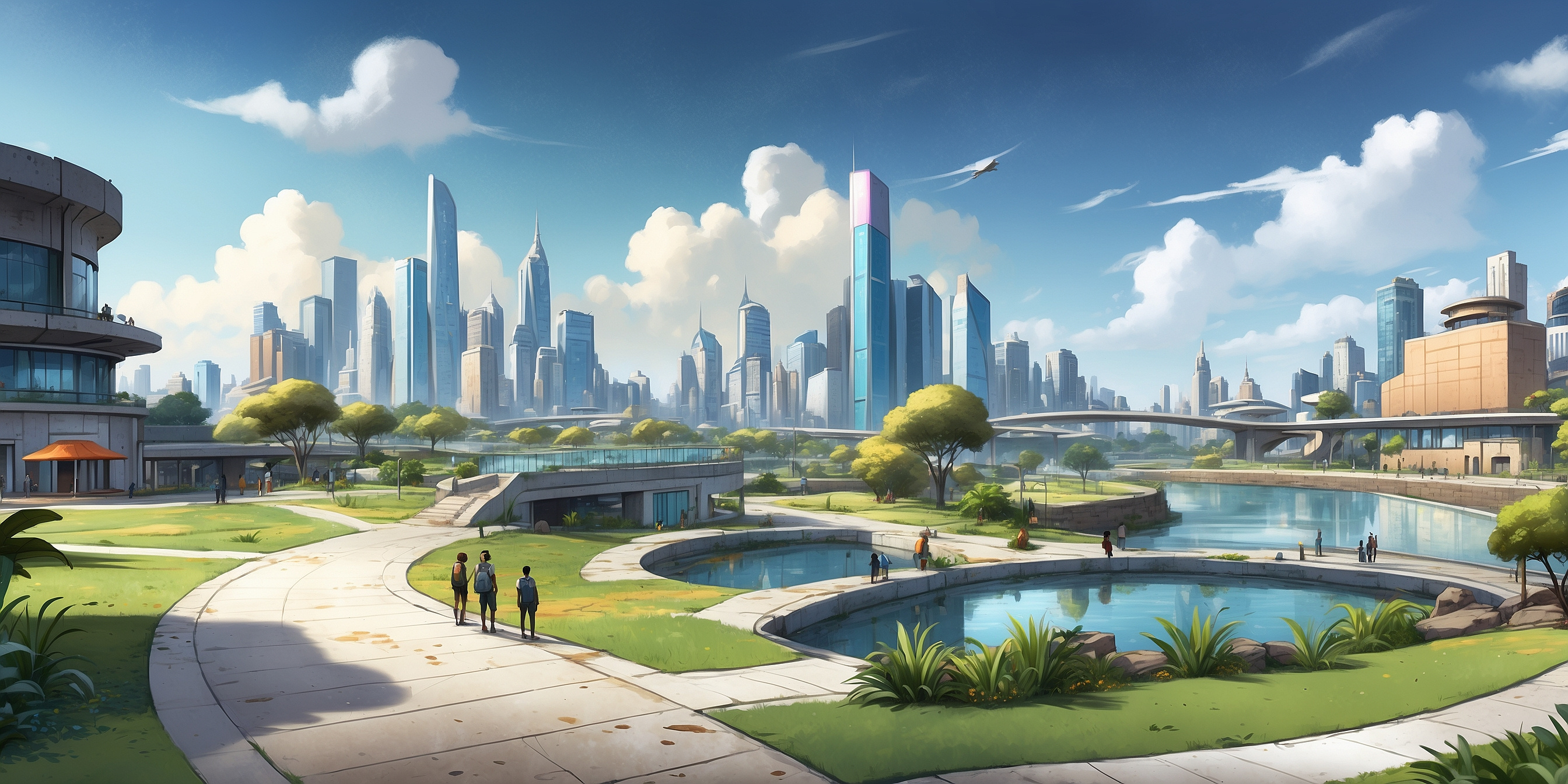 Urban City ai art architecture blue city cityscape colorful drawing environment futuristic illustration mountain nature people sky street urban