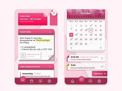 Student Planner - Skeuomorphic UI app bold calendar concept design figma mobile pink planner school skeuomorphism ui ux