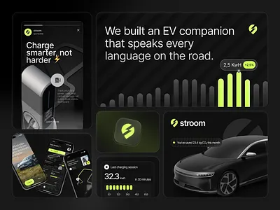 Stroom - EV Companion App (Branding) app icon bento brand brand design brand elements brand identity branding branding identity electric vehicle electric vehicle branding ev ev app ev companion app ev logo graphic design logo product social media sustainable tech