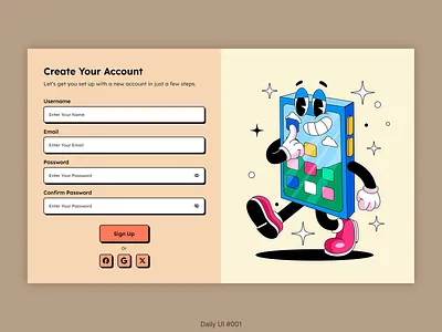 Sign Up - Daily UI #001 001 80s cartoon clean create account daily ui dailyui dailyuichallenge dribbble figma login neobrutalism sign up signup ui ux web web design website