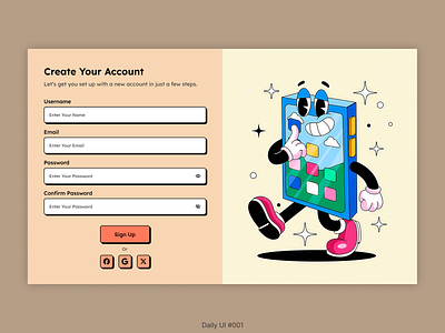 Sign Up - Daily UI #001 001 80s cartoon clean create account daily ui dailyui dailyuichallenge dribbble figma login neobrutalism sign up signup ui ux web web design website