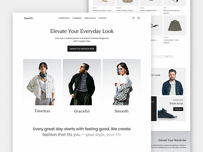 EaseOn - Fashion Landing Page apparel beauty brand branding clean cloth clothing ecommerce elegant fashion landing page luxury modern outfit shop shopify store style web design website